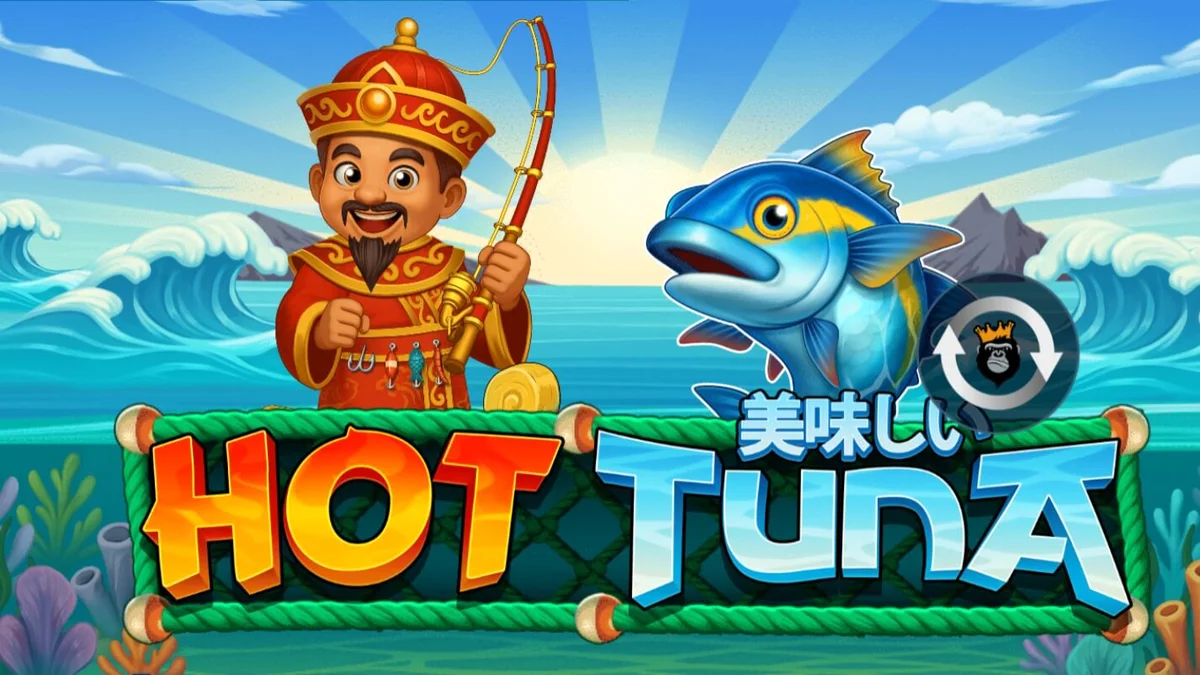 Interface do jogo Hot Tuna com pescador e símbolos temáticos
